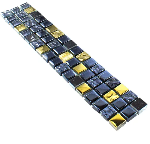 Glas Naturstein Fliesenbordüre Marco Schwarz Gold