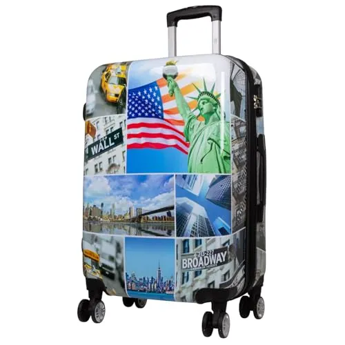 Mittelgroßer Hartschale Reisekoffer Trolley Liberty New York - Koffer mit buntem Liberty New York Motiv, erweiterbar und leicht, ideal für Reisen mit einem Fassungsvermögen ab 60 L.