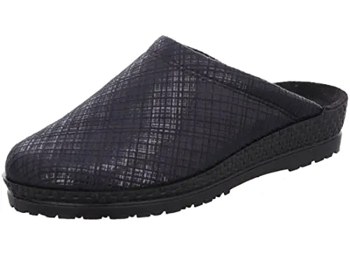 Rohde Damen Pantoffel Keilabsatz Neustadt-D 2297 – Schwarz, Größe 40 EU - Damen-Hausschuhe aus glänzendem Microvelour mit wärmendem Innenfutter für höchsten Tragekomfort und optimale Passform.