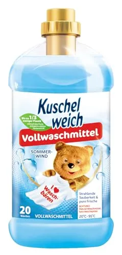 Kuschelweich Vollwaschmittel flüssig - für 20 Wäschen, hautverträglich, mikroplastikfrei, vegan - 1,32 l - Sommerwind