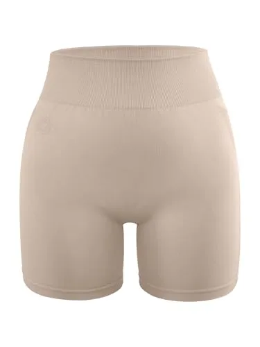 STARK SOUL® Kurze Sport Leggings Damen, Seamless, Opaque, Fitnessshort, Farbe: Beige, Größen: S