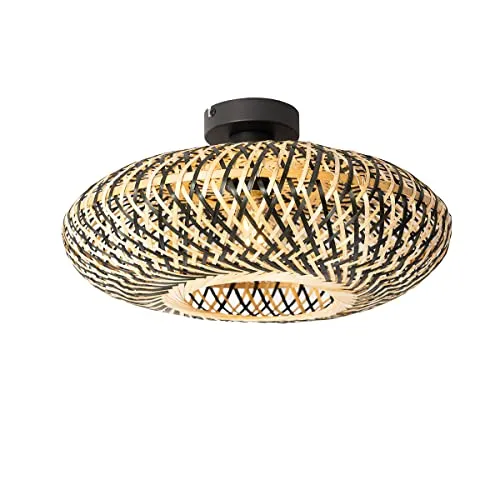 Qazqa Orientalische Deckenlampe Ostrava - 40 cm schwarzer Bambus - Stylische Deckenleuchte für Wohnzimmer und Schlafzimmer, dimmbar und mit E27 Fassung. Ideal für eine gemütliche Atmosphäre in jedem Raum.
