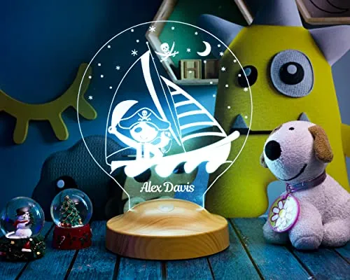 Geschenkelampe LED-Nachtlicht – Individuelle Acryl-Lampe für Babys und Kinder –zur Geburt oder Weihnachten (Pirat)