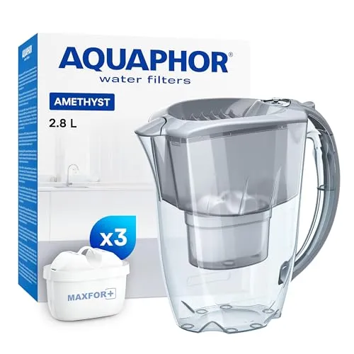 AQUAPHOR Amethyst Wasserfilter SET 2,8 l inkl. 3 Filterkartuschen MAXFOR+ B25 Farbe: Grau
