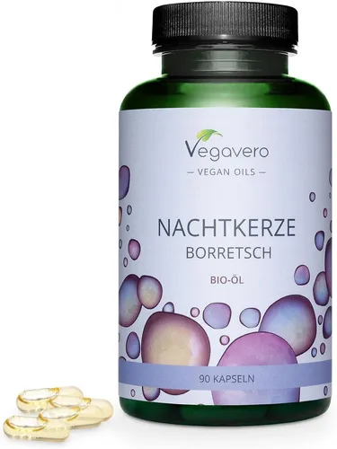 Vegavero® Bio Nachtkerzenöl Kapseln | Kaltgepresst & Vegan - Pflanzliches Ergänzungsmittel Nachtkerze mit 13,5% GLA, ohne Gelatine und Zusatzstoffe. Hergestellt in Deutschland, ideal für Veganer und höchste Qualitätsstandards.