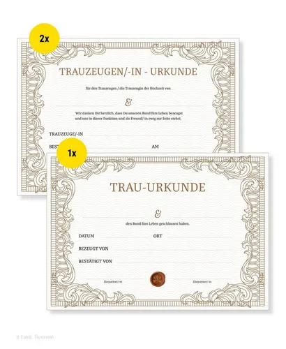 Frank Paperman Hochzeitskarte Urkunde Eheschließung, Urkunde Trauzeuge, klassisches Design, orginelle Hochzeitsgeschenke, Vordruck im DIN-A4-Format, Standesamt