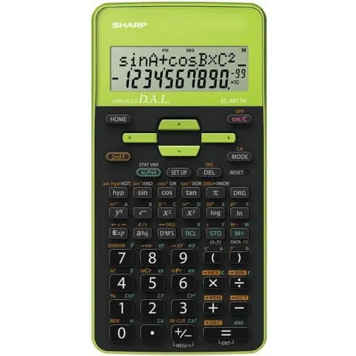 Sharp EL531THBGR - Wissenschaftlicher Taschenrechner - Wissenschaftlicher Taschenrechner mit 10 Stellen + 2 Exponenten, ideal für Schüler und Studenten, batteriebetrieben in elegantem Schwarz/Grün.