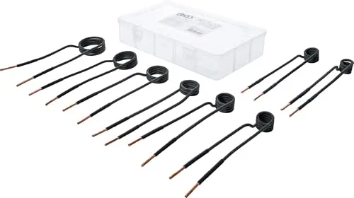 BGS Induktions-Spulen-Satz für Induktionsheizgerät gerade Bauform 8-tlg. - Demontagewerkzeug für effektives Erhitzen von Schrauben und Muttern, passend für Induktionserhitzer Art. 2169, ideal für präzise Anwendungen.