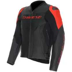 Dainese Racing 5 Lederjacke - Schwarz/Neon-Rot - 52 - Sportliche Motorradjacke aus hochwertigem Tutu-Rindsleder mit EN 17092 AA Zertifizierung und innovativem Veloce Racing Neck-System für maximalen Komfort und Schutz.