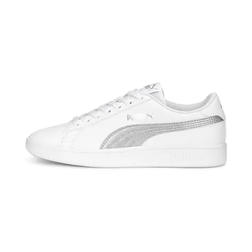 PUMA Unisex Kids' Fashion Shoes SMASH V2 METALLICS JR Trainers & Sneakers, PUMA WHITE-GLACIAL GRAY-PUMA SILVER, 38.5