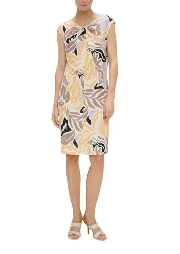 s.Oliver BLACK LABEL Damen Kleid 2147414 kurz, Creme|Mehrfarbig 02A4 - Elegantes Damenkleid mit Rundhalsausschnitt und Webstruktur, perfekt für besondere Anlässe und den Alltag.