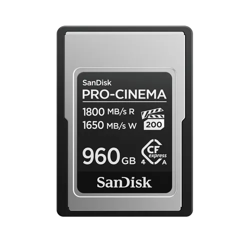 SanDisk PRO-CINEMA CFexpress Type A 960 GB - Speicherkarten für Profis, mit ultraschnellen Schreib- und Lesegeschwindigkeiten ideal für 4K-Videoaufnahmen und hochauflösende Fotos.