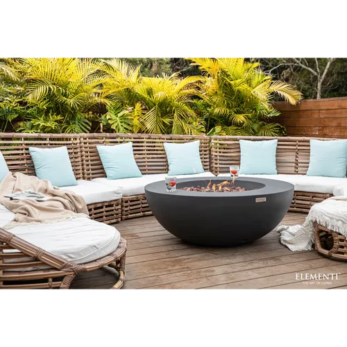 Elementi Feuerstelle Lunar, Dunkelgrau - Hochwertige Gas-Feuerstelle aus Faserbeton, ideal für Garten und Terrasse. Mit regulierbarer Flamme und Lavasteinen für ein realistisches Feuererlebnis.