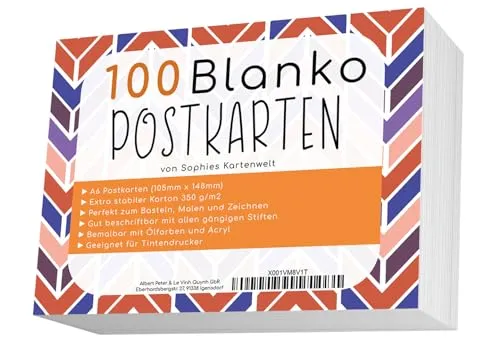 Sophies Kartenwelt 100 Blanko Postkarten aus 350g/m² Papier von Sophies Kartenwelt