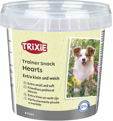 TRIXIE Trainer Snack Hearts mit Huhn, Lamm und Lachs - kleine und weiche Leckerlis - in praktischer Frischebox - ohne Zuckerzusatz - 200 g - 31524