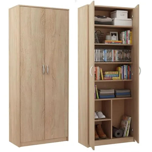 Home Collective Mehrzweckschrank mit 8 Fächern - Praktischer Mehrzweckschrank mit 6 Einlegeböden und 2 Türen, ideal für Bücher und Dekoration. Robuste Laminatplatte und modernes Design sorgen für Langlebigkeit und Stil in jedem Raum.