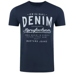 MUSTANG T-Shirt Herren Printshirt Regular Fit (1-tlg) Kurzarm Tee Shirt mit Rundhalsausschnitt aus 100% Baumwolle blau XL (56/58)