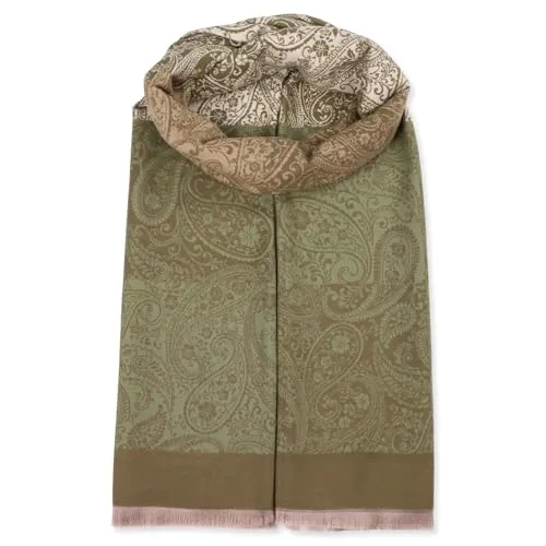 malito - Damen Modeschal - weicher XXL Viskosemix Kaschmir Schal - Winterschal Ornament-Print modern & lang - Pashmina Stola Orient S607 - (Grün-weiß)