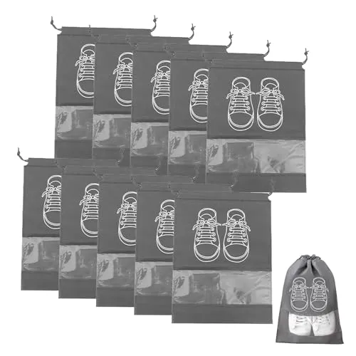Schuhbeutel 10 Stück,Schuhtasche Reise und Schuhsack mit Kordelzug,Schuhbeutel 32x44 cm,Wasserdichter Schuhbeutel Reise für Koffer & Unterwegs,Ideal für Reise,Sport & Alltägliche Aufbewahrung(Grau)