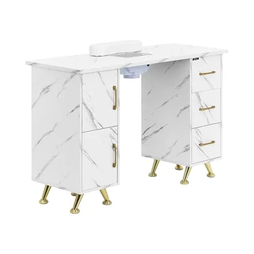 Physa Nageltisch marmoriert/golden mit Absaugung - Massageliegen – eleganter Nageltisch mit marmoriertem Design und goldenen Akzenten, ausgestattet mit einer effektiven Staubabsaugung für sauberes Arbeiten.