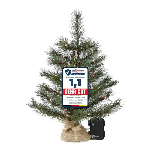 Gartenpirat Künstlicher Weihnachtsbaum 45 cm mit Drahtlichterkette - Nussknacker - realistischer Weihnachtsbaum mit frosteffekt und warmweißer LED-Beleuchtung, ideal für stimmungsvolle Dekoration ohne Nadeln zu verlieren.