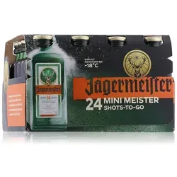 Jägermeister Party Shots – 24 x 0,02l Premium Kräuterlikör - Liköre – 24 eiskalte Shots mit 35% Vol., ideal für jede Party und aus 56 erlesenen Kräutern, in Eichenfässern gereift für unverwechselbaren Geschmack.