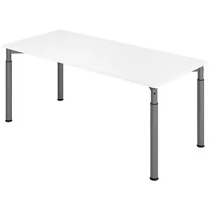 Hammerbacher Schreibtisch Y-Serie, höhenverstellbar, 180 x 68-82 cm - Kinderschreibtisch in weiß/graphit, manuell höhenverstellbar für ergonomisches Arbeiten, robust und strapazierfähig mit melaminharzbeschichteter Tischplatte.