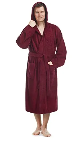 Herren Bademantel mit Kapuze XXL-3XL in Bordeaux - Bademäntel für Herren, aus 100% schadstofffreier Baumwolle, mit Kapuze und zwei großen Taschen – ideal für Sauna, Spa oder als gemütlicher Morgenmantel.