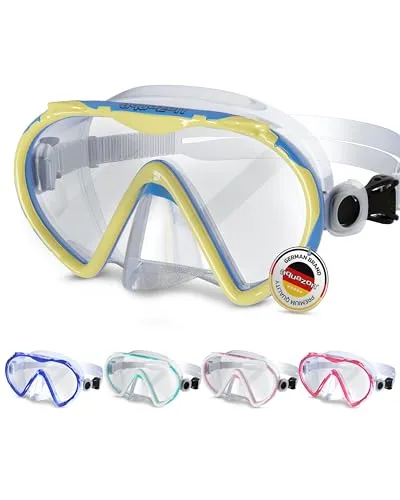 AQUAZON Beach Taucherbrille-besonders bequemes Silikon - inkl. Netztasche - Schwimmbrille mit extra temperiertem Glas für glasklarer Sicht-Kinder 7-12 Jahre, Erwachsene