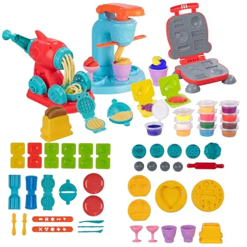 Playtastic Knetspielzeug 51-teilig mit Eis-, Nudel- & Burgermaschine