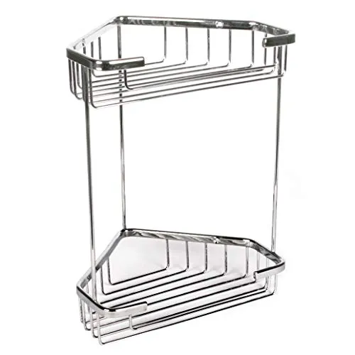 TATAY Duschablage Ecke 2 Ebenen Messing | Mit Schrauben enthalten | Quick Fix Kompatibel (Ohne Bohren) | Feuchtigkeitsbeständig | Schneller Wasserablauf | 17,5 x 17,5 x 26,5 cm – Modell Krom