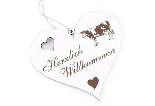 Dekolando Hängedekoration Herzlich Willkommen - Kuh - 13x12cm