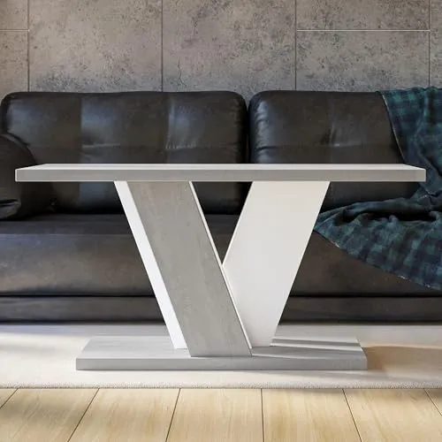 Home Collective Couchtisch Beistelltisch Wohnzimmertisch | moderner Tisch mit V-Gestell in Betongrau Mix Weiß - Moderner Couchtisch mit markantem V-Gestell und stabiler Bodenplatte. Ideal als Beistelltisch oder für das Wohnzimmer, pflegeleicht und robust mit großzügiger Ablagefläche von 110 x 70 cm.