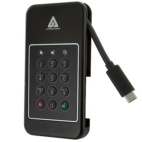 Apricorn Aegis NVX SSD verschlüsselt 1 TB extern tragbar NVMe USB 3.2 Gen 2 USB-C Steckverbinder 256-bit AES-XTS TAA-konform
