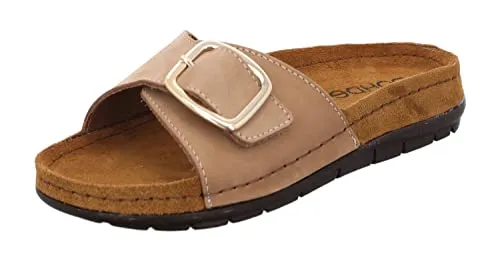 Rohde Damen Pantolette Rodigo-D 5875 - Beige, Größe 42 EU - Bequeme Pantoletten aus hochwertigem Leder mit Memoryfußbett und Klettverschluss für individuelle Anpassung. Ideal für warme Sommertage und einen hohen Tragekomfort.