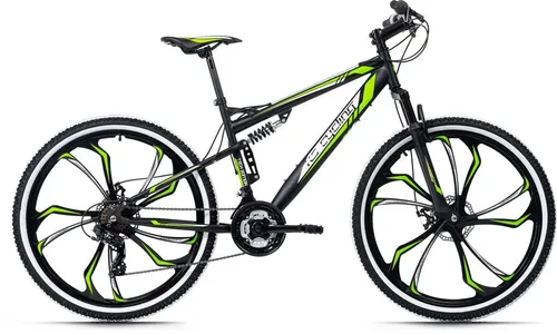 KS Cycling Mountainbike Hardtail 27,5 Zoll Scrawler - Trendiges Design - Fahrräder, 27,5 Zoll Hardtail-Mountainbike mit stylischem schwarzen Rahmen und trendigen grünen und weißen Decals für einen coolen Look.
