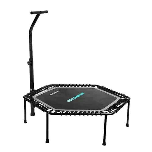 Cecotec Fitness-Trampolin für Erwachsene Ø 127cm, abnehmbar und faltbar Drumfit Jump 1270. Trampolin 127cm Durchmesser, in 6 Stufen höhenverstellbar, 7-beiniges Basisgestell, maximales Gewicht 100 kg
