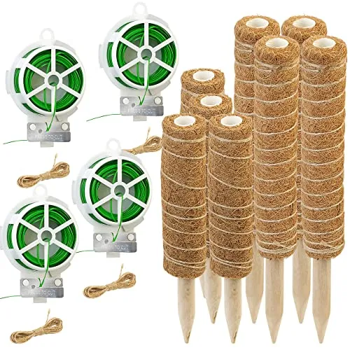 Royal Gardineer Pflanzenstab: 8er-Set Rankhilfen aus Kokosfaser & Holz, 2x40 cm, 2x30 cm, Juteschnur (Rankhilfen Zimmerpflanzen, Pflanzenstab Kokos, Töpfe)