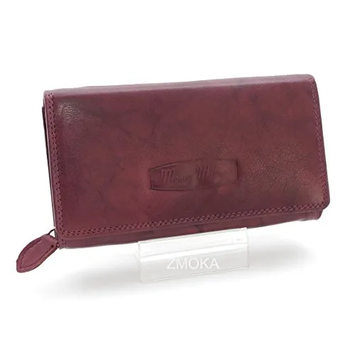 Jennifer Jones Klassische Damen Lederbörse - ZMOKA® in Bordeaux - Damen-Geldbörse aus echtem Leder mit viel Platz für Kleingeld und Geldscheine. 3 Kreditkartenfächer und 4 Geldscheinfächer bieten optimale Organisation.