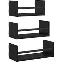 vidaXL Wandregal-Set mit Regal 3-Tlg Schwarz Eichen-Optik 40x16x14cm 882789