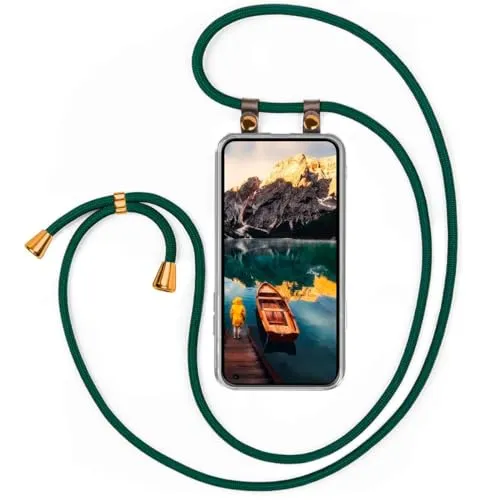 moex Handykette für Nothing Phone (1) Hülle mit Band abnehmbar, Handyhülle mit Kette zum Umhängen, Handyband 155 cm lang Stoff Kordel Umhängehülle, Handy Umhängeband, Grün