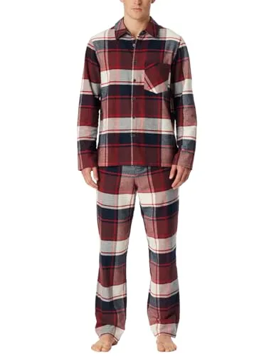 Schiesser Herren Schlafanzug lang mit Knopfleiste - Bequemer Flanell-Nightwear Set für Herren, ideal für kalte Nächte und gemütliche Stunden zu Hause.