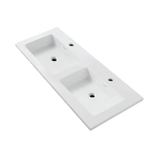 Doppelwaschbecken Einbau 120 cm - Mattweiß Mineralguss mit Slim Hahnlöchern - Elegantes Doppelwaschbecken aus Mineralguss, 120 cm breit, ideal für moderne Badezimmer. Mit Slim Hahnlöchern und Überlauf für zusätzlichen Komfort.