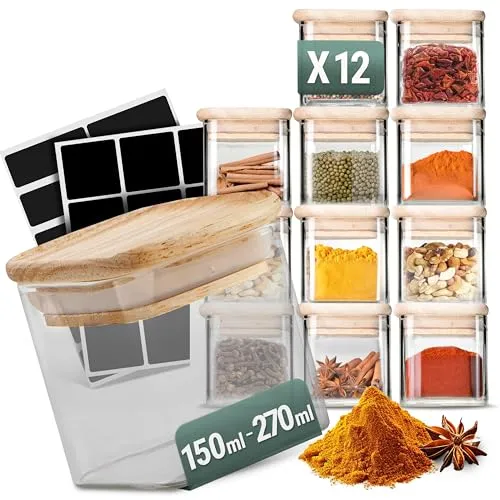 Stapelbare Gewürzgläser Set 270 ml Eckig in weiß von Celeko Home