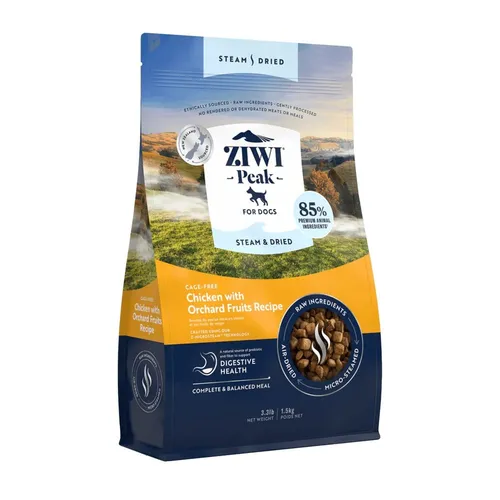 ZIWI Peak Steam & Getrocknetes Käfigfreies Huhn mit Obstgartenfrüchten 1,5 kg - Hundefutter, proteinreich und getreidefrei, ideal für empfindliche Mägen, mit 85% neuseeländischem Fleisch für gesunde Haut und Fell.