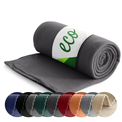 wometo Eco Fleecedecke 130x160 – 100% recyceltes Polyester, ca. 400 g, Anti-Pilling, Kettelrand, Oeko-TEX – dunkelgrau