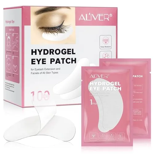 ALIVER Hydrogel Augenpads für Wimpernverlängerung, 100 Paar - Professionelle Augenpads für Wimpernverlängerung, bieten intensive Feuchtigkeit und verhindern das Verkleben der Wimpern. Ideal für jeden Hauttyp, mit beruhigenden Aloe-Extrakt und Vitamin C.
