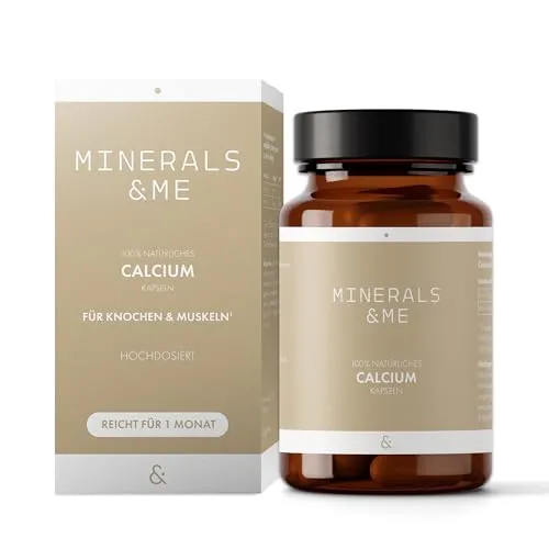 MINERALS & ME® Calcium Kapseln – 100% pflanzliches Calcium aus Rotalgen – hochdosiert – für Knochen, Muskeln & Energie – vegan, ohne Zusatzstoffe – 60 Kapseln