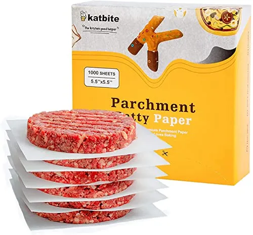 katbite Antihaft Burgerpapier 1000 Stück, 14x14 cm Backpapier für Burgerpresse, Grillzubehör, Trennpapier für Hamburger, Cheeseburger
