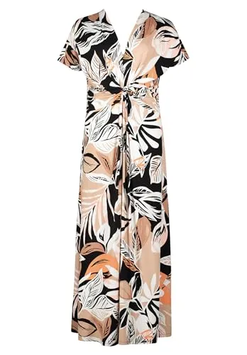 Betty Barclay Damen Midikleid mit Raffung 42, Schwarz/Braun - Damen-Kleid mit figurnaher Passform und V-Ausschnitt, ideal für elegante Anlässe, mit floralem Muster für einen frischen Look.